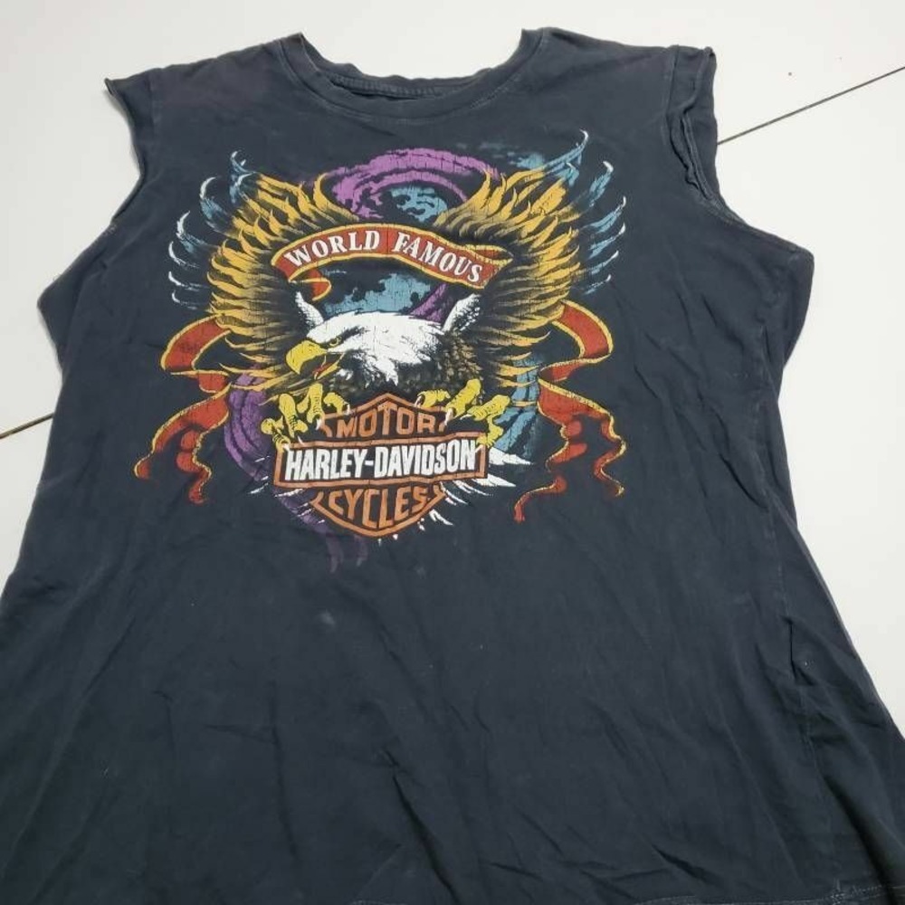 World Famous Harley-Davidson Womens Graphic Top Black Pullover 100% Cotton L